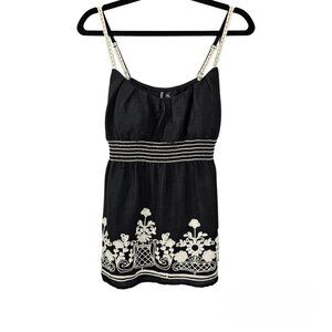 💎376 Heartsoul Embroidered Black & White Boho Tank Top